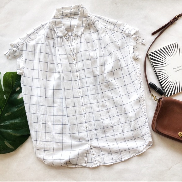 Madewell Tops - Madewell White & Blue Checkered Shirt Size XS EUC